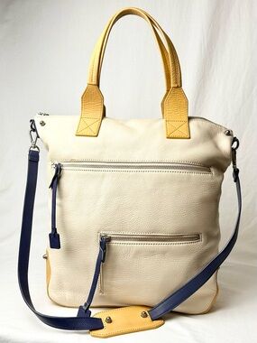 Anthropologie 2-Way Bag Schuler & Sons Cream & Navy Pebbled Leather